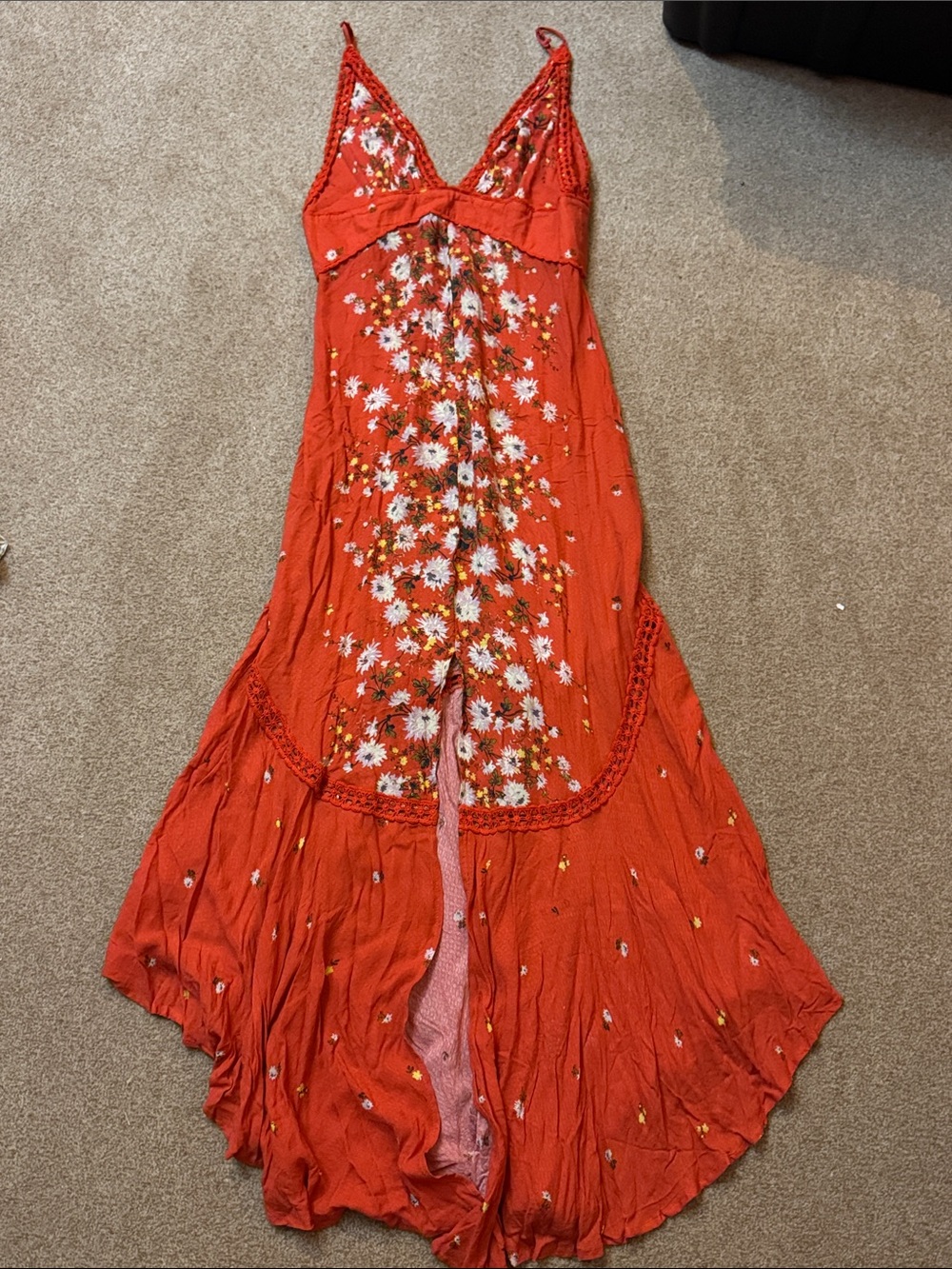 Free People Red Floral Maxi Dress with Daisy Print